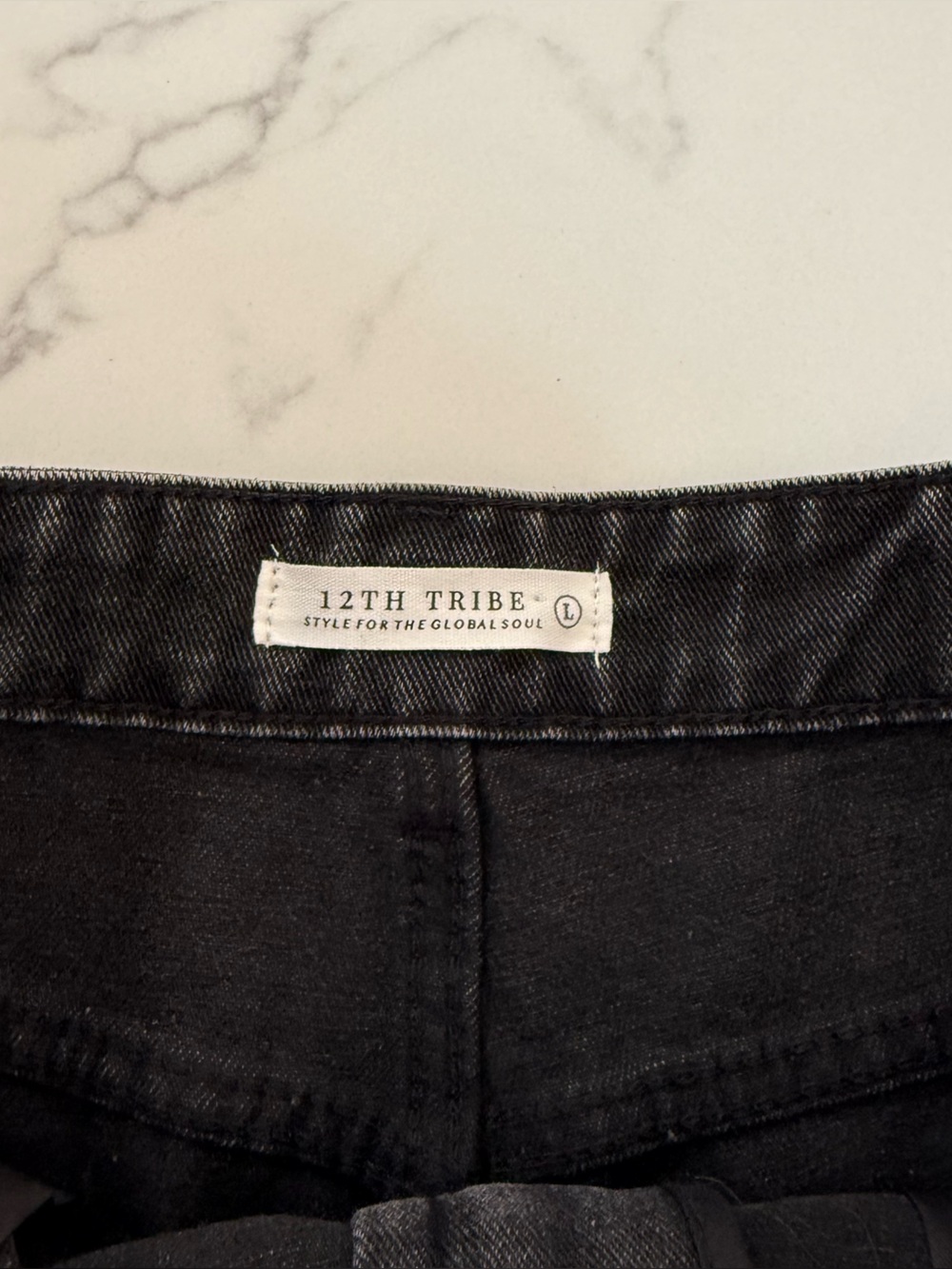 12th Tribe Love Thing Rhinestone Denim Shorts - Washed Black - Size Large - Picture 3 of 7